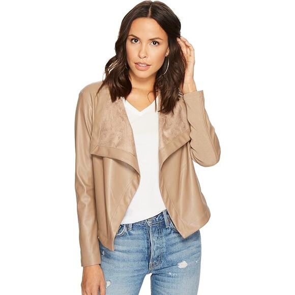 BB Dakota Womens Gracelyn Jacket Medium Grey Faux Leather Drape Front - Picture 2 of 8